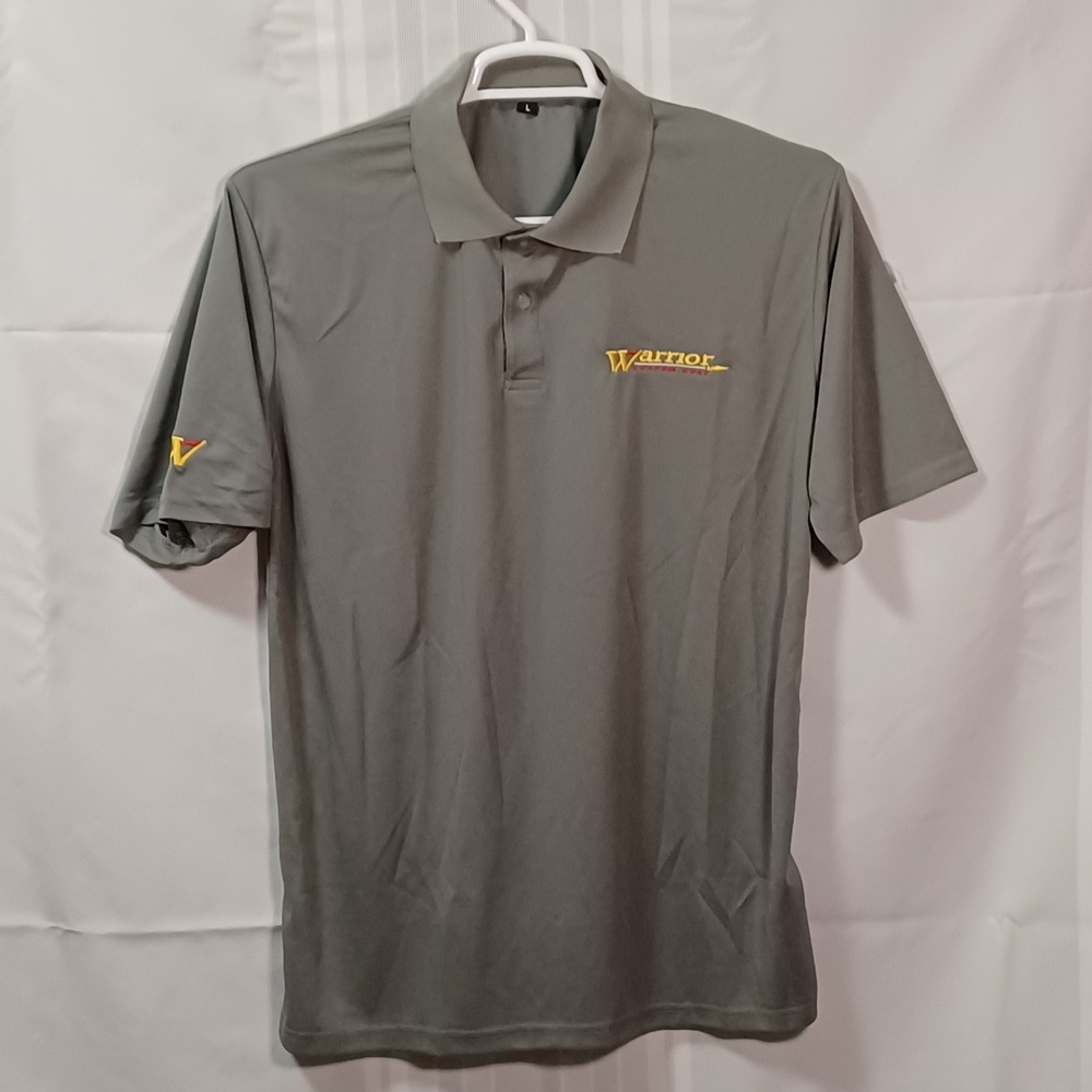 Warrior Polo Shirt Mens L Gray Custom Golf Short Sleeve Performance Mesh Logo